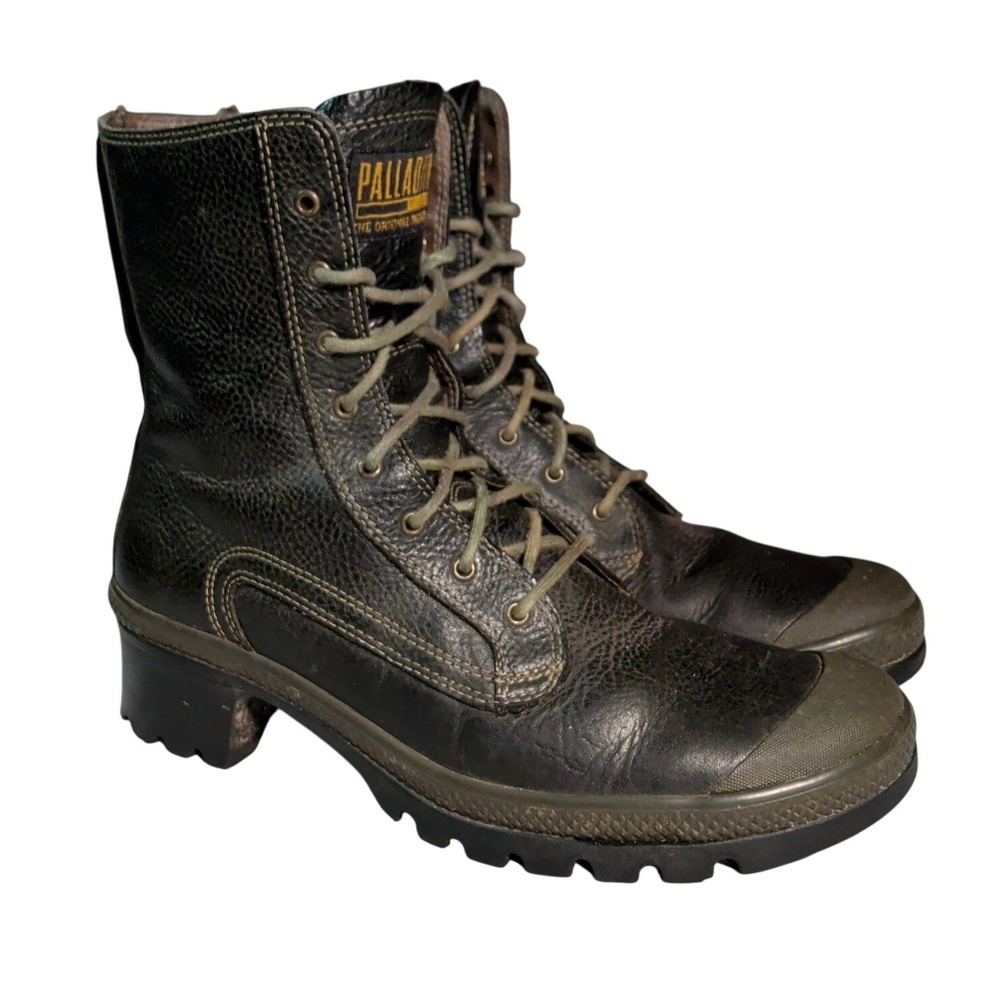 Palladium Combat Boots Womens Size 10 Black Leather Lace Up Utility Grunge Goth